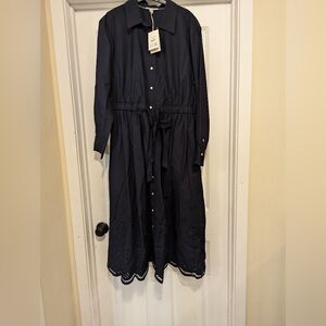 Chic Long Sleeve Navy Dress with Button Detail